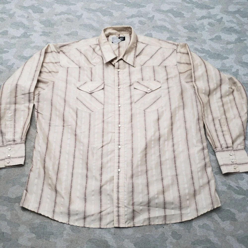 Wrangler Western Shirt Mens 2XL Tan Pearl Snap Long Sleeve Rodeo Ranch Cowboy